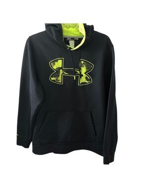 Under Armour Black w/Neon Yellow Logo Accents Mens Size M Big Logo STORM Hoodie
